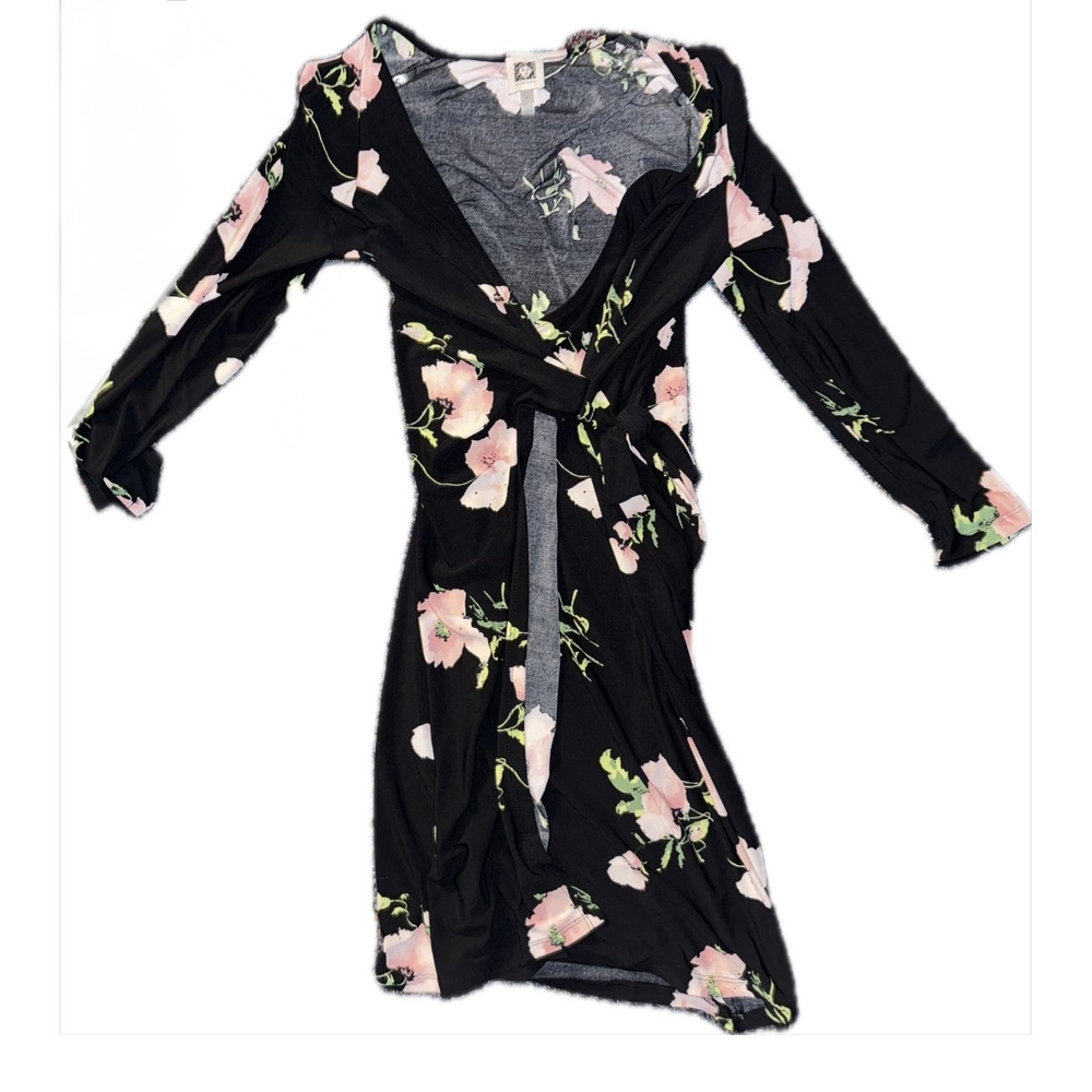 Anne Klein Black Floral Long Sleeve Dress
